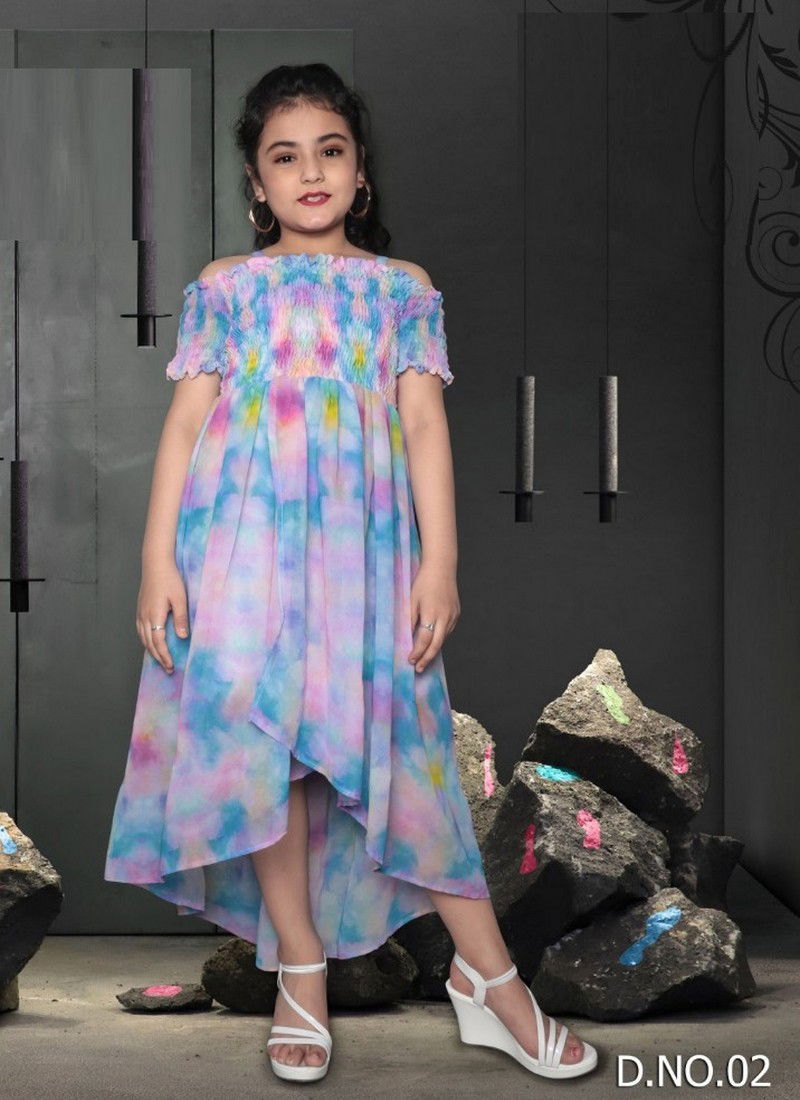 Sky Blue Arya GINNI Latest Heavy One pis Style fancy Party Wear Georgette Digital print And Kansai Elastic Work Children Wear GINNI 02